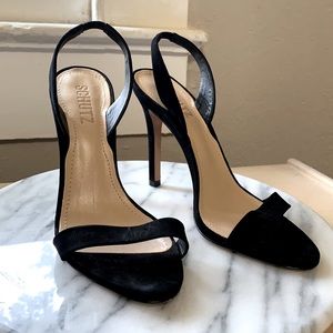 Schutz black strappy heels with dust bag